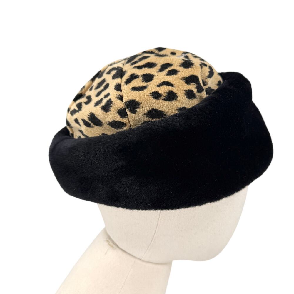 Vintage 90s Liz Claiborne Leopard Black Plush Cossack Hat - Picture 2 of 9